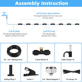 BYDREM Misting Cooling System, Misters for Outside Patio, 33FT (10M) Misting Line+8 Brass Misters+Metal Adapter(3/4"), Water Misters for Cooling Backyard, Garden, Greenhouse, Gazebo, Trampoline