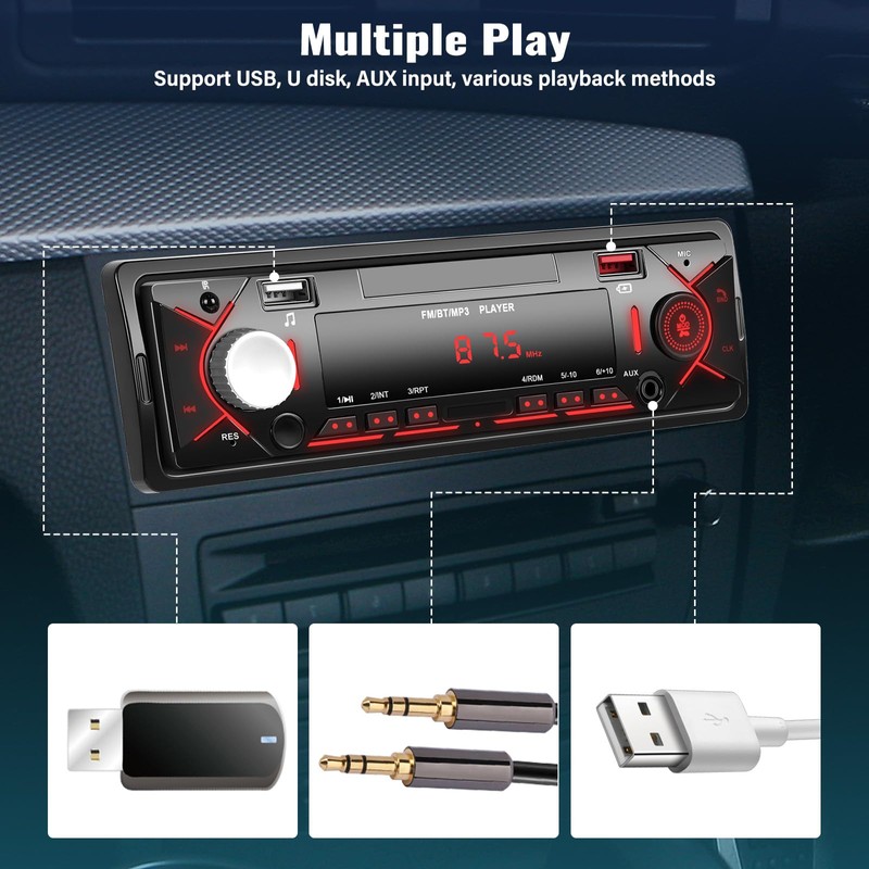 Single DIN Car Stereo Audio Car Audio with Handsfree Supports