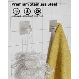 WZKALY Towel Hooks Adhesive, 4 Pack Wall Hooks Robe Hooks, Heavy Duty Coat Hooks SUS304 Stainless Steel Stick on Bathroom or Kitchen (Sliver)