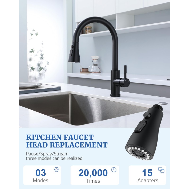 Kitchen Faucet Head Replacement with 15 Adapters - 3 Functions