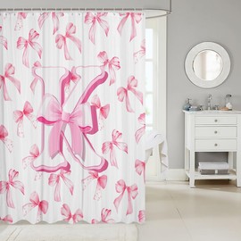 Jejeloiu - Cortina de ducha con lazo rosa para baño de 72 x 72 con monograma, personalizada, con inicial K, impermeable, tela de poliéster coqueta, nudo de lazo, accesorios de baño, moda moderna