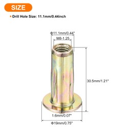 uxcell 26Pcs Multi-Grip Rivet Nut, M8 Flat Head Carbon Steel Pre-Bulbed Shank Threaded Insert Nut with Zinc Plated Finish