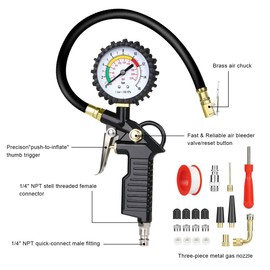 URAQT Tyre Pressure Gauge, 220 PSI Tyre Inflator with Pressure Gauge Air Compressor, Valve Air Chuck for Heavy Duty Car Motorcycle Bicycle