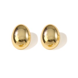LANFUNI Oval Stud Earrings, Gold Plated Stainless Steel, Lightweight Drop Earrings for Women Classic Fashion Jewelry, 0.91" X 0.67" X 0.51", Gold Plated, No Gemstone