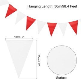 MECCANIXITY 1 Pcs 98 Feet Warning Pennant Banner Flags String OSHA Triangle Hanging Triangle Bunting Flags for Festive, Wedding, Birthday Party Decorations, White, Red