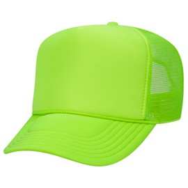 Joe's USA OTTO Foam Trucker Hats - Customizable 5-Panel High Crown Mesh Back Caps for DIY, Bulk, and Wholesale - Neon Green