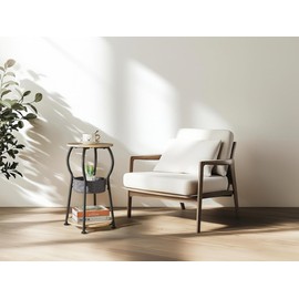 ZEXVIDA Small Round Side Table with Storage Bag, 3-Tier Accent Round End Table with Four Storage Functions for Living Room, 21.6" H Vintage Smalls Corner Table for Small Spaces Nightstand Bedroom