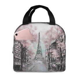 JIMOWANG Oil Painting Paris Portable Lunch Bag Compact Tote Bag Reusable Lunch Box Container for School Office Work