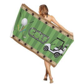 Lansemy Golf Cart Beach Towel - 31x63 Inch Sand Proof Water Absorbent Travel Towel for adults, Golf Clubs with Green Vertical Stripes Quick Dry Pool Towel Travel Camping Blanket for Yoga Bathroom