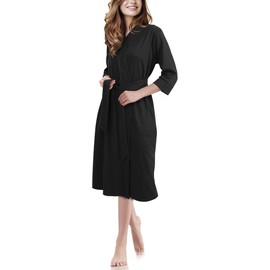 NY Threads Ladies Luxury Lightweight Soft Polycotton Knit Dressing Gown, black