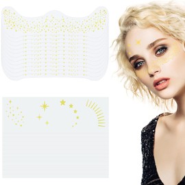 24 Pcs Face Makeup Patches,Glitter Freckles Face Tattoo,Waterproof Temporary Tattoos Glow Up Patches for Women,Girls Sparkle Makeup Patche for Party (Gold)