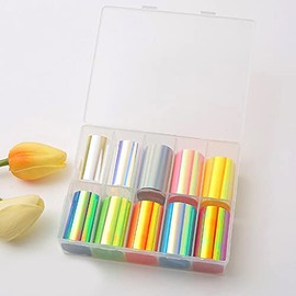 JERCLITY 10 Rolls Gradient Aurora Glass Paper Nail Art Sticker 3D Holographic Aurora Glass Reflective Mirror Shard Effect Rainbow Thin Iridescent Cellophane Films Foils Nail Art Decor