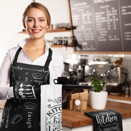 Bencailor 13 Pcs Farmhouse Kitchen Towels Oven Mitt and Pot Holder Apron Spoon Set 5 Wooden Spoon 2 Farmhouse Kitchen Towels 2 Apron 2 Oven Mitts 2 Pot Holders(Black White,Kitchen)