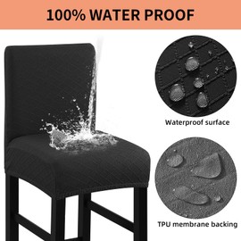 Fuloon Waterproof Chair Covers, Bar Stool, Stretch Jacquard Bar Stool Covers, Removable and Washable Covers for Bar Stools, Chair Protective Cover with Backrest for High Bar Stools