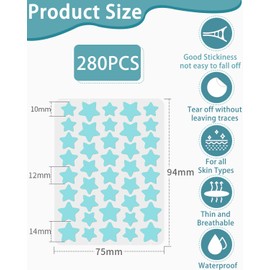 BPTRKOM 280 Hydrokolloid-Akne-Patches - Unsichtbare Pickel-Pflaster für Tag & Nacht - Atmungsaktiv & wasserfest - Dermatologisch geprüft gegen Pickel & Mitesser(Bunter Sternstil)