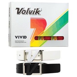 New Volvik Vivid Multi-Performance and 3-Piece Construction Unique Bright Matte Color Finish Golf Ball. 1 Dozen (Red) with 100% Genuine Italian Leather Belt, White & Black