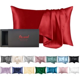 Red Silk Pillowcase for Hair and Skin Made in USA, 22 Momme Mulberry Silk Pillow Case with Zipper, 6A Grade Organic Silk, Cooling, Anti Acne, Soft, 1 Pc 20"x30" (Queen, Red)