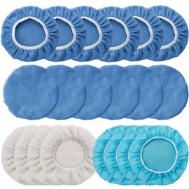 GAOLAOSY 20PCS 5-6 Inch Car Polisher Pad Bonnets, Soft Auto Wax Applicator Pad Bonnet Set with 12 Microfiber Bonnets, 4 Non-Woven Pads, 4 Woollen, Vehicle Orbital Buffing Cover for Cars (5-6IN)