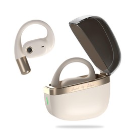 ZIHNIC True Wireless Open Ear Headphones with Mic,Bluetooth Earbuds with Earhooks,XP5 Sweatproof,Fast Charging,35Hrs Playtime,Compatible with Anyphone-Beige