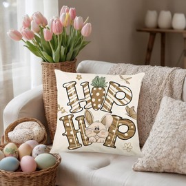 HLCYGJIN Easter Pillow Covers 18x18 inch Happy Easter Hunny Bunny Throw Pillow Covers Bunny Spring Cushion Case for Sofa Couch Bedroom Holiday Festivals Home Decor 05