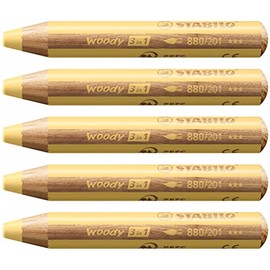 Multi-talented Pencil - STABILO woody 3-in-1 - Box of 5 - Pastel yellow