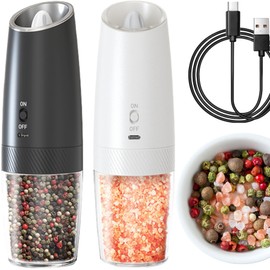 Salt and Pepper Grinder Set Electric Rechargeable, Gravity Automatic Salt and Pepper Mill Shakers for Home Cooking, 135ml Large Capacity Refillable Kitchen Gadgets Seasoning Spice Dispensers