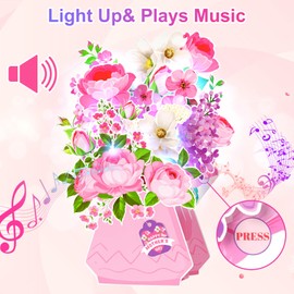 Yinqing Mothers Day Card,Music & Light Happy Mother’s Day card,3D Pop Up Greeting Card for Mom Wife Grandma,11in Peony Flower Bouquet Cards from Daughter, Son, Husband