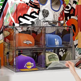 Hat Organizer Box for Baseball Caps, 8 Pack Clear Plastic Hat Storage Box, Hat Holder for Closet, Hat Display Case with Magnetic Door, Hat Rack, Snapback Organizer, Hat Case, Hold 8 Cap Each