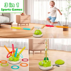 Aliex 3 in 1 Outdoor Spielzeug für Kinder - Raketenspiel/Seilspringmaschine/Ringwurfspiel, Sport Spiele Garten Spielzeug für Jungen Mädchen ab 3 Jahren