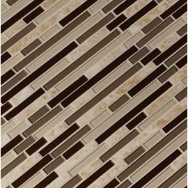Beige and Brownish Interlocking Pattern 6mm Glass Stone Blend Mosaic Wall Tile for Kitchen Backsplash, Wall Tile for Bathroom, Shower Wall Tile, Accent Wall (1 Sheet)