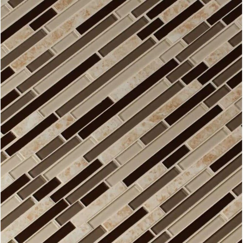Beige and Brownish Interlocking Pattern 6mm Glass Stone Blend Mosaic
