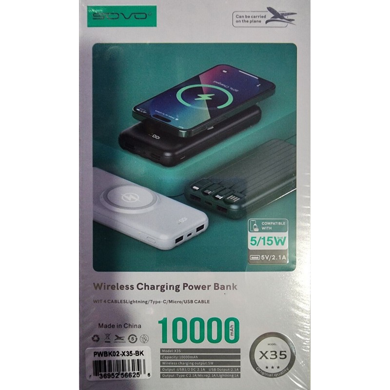 SOVO Wireless Portable Charger 10,000mAh 15W Dual Charging 15W Fast