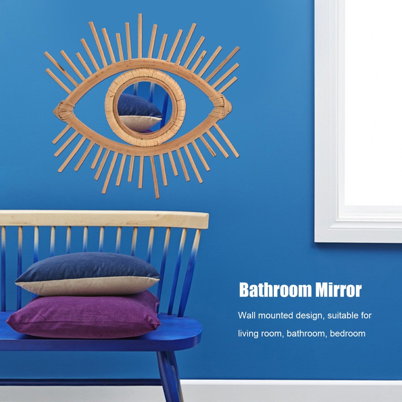 Nordic Makeup Mirror Rattan Woven Eye Shape Wall Hanging Mirror