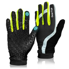 GearTOP Performance and Touch Screen Gloves - Great for Running Rugby Football Walking (Reflective Medium, Green, Grey, Black)