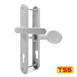TSS UPVC Door Handle Set- Lever Moveable Pad - 92mm / 62mm PZ (Centres) - 215mm Screw to Screw - Backplate 246mm X 32mm - Replacement UPVC Door Handles - PVC Door Handle (White)