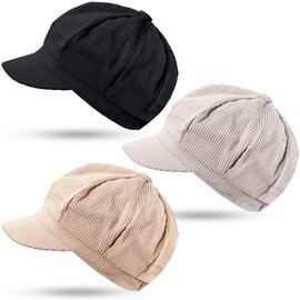 Geyoga 3 Pcs Women Newsboy Cap Adjustable Visor Beret Winter Beret Cap Gatsby Cabbie Hat 8 Panel Vintage Octagonal Visor Hats(Black, Beige, Gray)