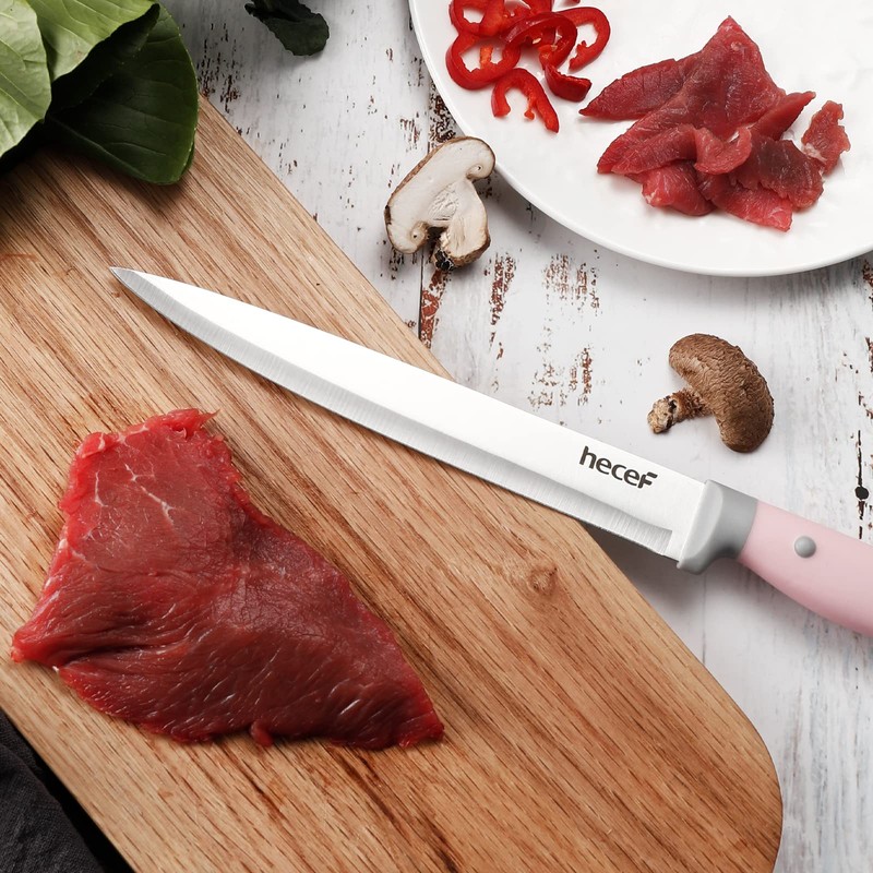 hecef Kitchen Knife Block Set, 14 Pieces Knife Set with