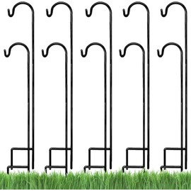 Ashman Shepherds Hook 10 Pack Black, 35 Inches Tall, Made of Premium Metal for Hanging Solar Light, Bird Feeders, Mason Jars, Garden Stake and Wedding Décor.