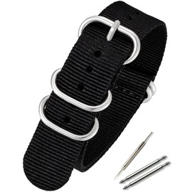 Calme G10 NATO Watch Band, Premium Nylon, Easy Replacement Strap, 0.6 to 0.9 inches (16 to 24 mm), Replacement Instruction Manual Included (English Language not Guaranteed), blk