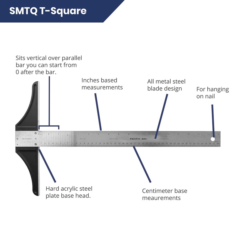 Pacific Arc 24 Inch T Square, Traditional Stainless Steel, Graduated