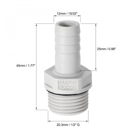 sourcing map PVC Barb Hose Fitting Connector Adapter 12mm or 15/32" Barbed x 1/2" G Male Pipe 2pcs
