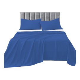 R&Z Plain Luxuary Polycotton Flat Sheets Single, Double, King, S King (Mid Blue, Double)