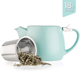 Tealyra - Pluto Porcelain Small Teapot Turquoise - 18.2-ounce (1-2 cups) - Matte Finish - Stainless Steel Lid and Extra-Fine Infuser To Brew Loose Leaf Tea - 540ml