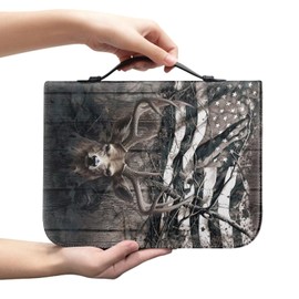 Poceacles American Flag Deer Retro Women Bible Carrying Case Multi-Purpose Bible Carrier Bible Protector Lightweight Bible Covers for Woman, XL