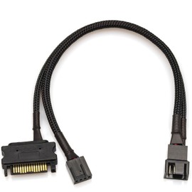 CRJ 15-Pin SATA High Power PC Fan Adapter Cable - 10-inch (25cm), Black Sleeved - High Current 12V Power Adapter from a 15-Pin SATA ATX Connector for 3-Pin & 4-Pin Computer Fans