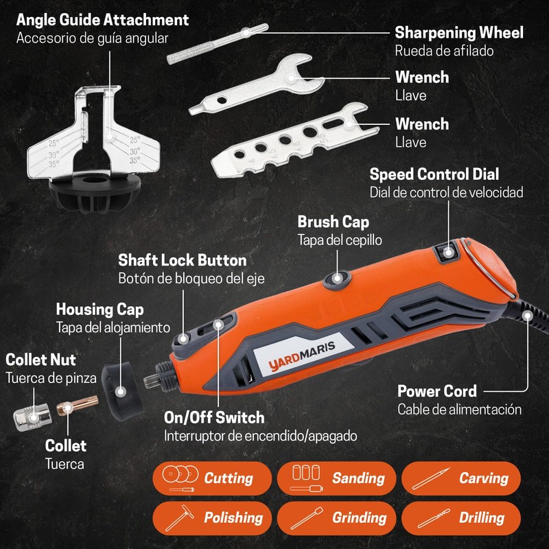 YARDMARIS Electric Chainsaw Sharpener Kit with 3 Diamond Sharpening Wheels,