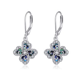 Four Leaf Clover Earrings Sterling Silver Leaf Abalone shell Earrings Shamrock Clover Jewellery Birthday Gifts for Women (Abalone)
