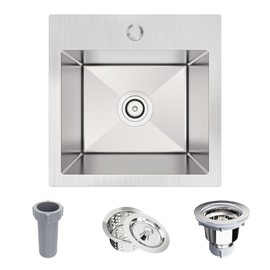 KOXKING Bar Sink, Koxking 15 x 15 inch Undermount Bar or Prep Kitchen Sink, Handmade Single Bowl T-304 Stainless Steel Small Sink with Strain