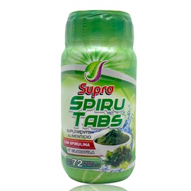 Spiru Tabs Spirulina y Clorofila 72 tabletas 500 mg Supra.