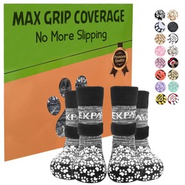 Double-sided Anti-slip Socks Paws Stop Licking - Dog Paw Protectors Great Traction Control for Hardwood Floors Indoor, Socks with Grips for Puppy Small Medium Large Dogs, Grey